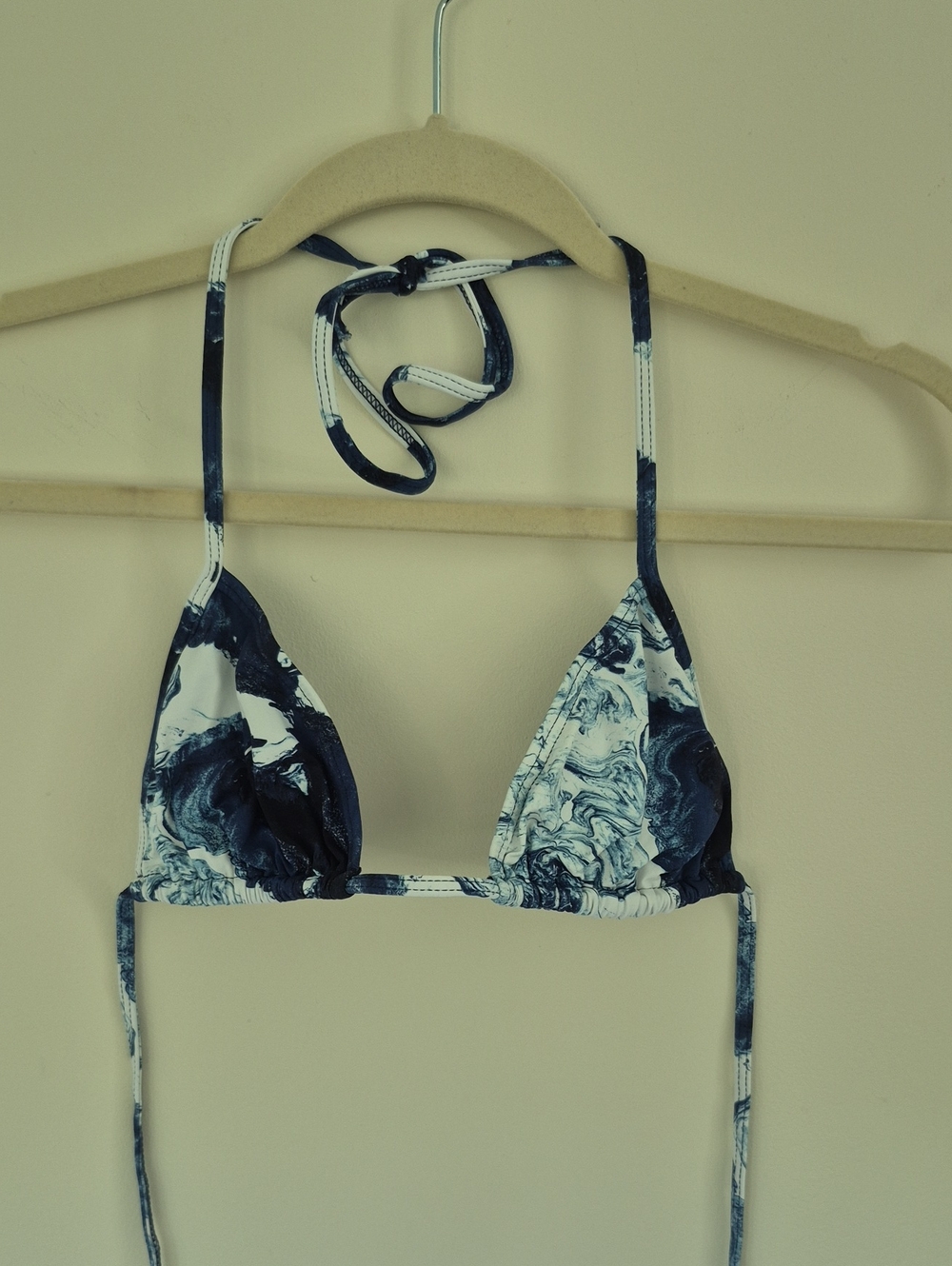 Marble Print Teeny Bikini Top - Navy & White